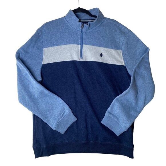 Izod Advantage Performance Shirt Mens L Blue Fleece Pullover 1/4 Zip Stretch - Picture 1 of 8